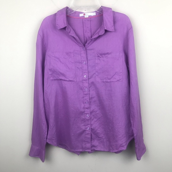 BODEN Purple 100% Linen Pocket Button Down Shirt - Picture 1 of 7